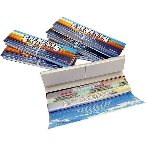 Elements Rice Rolling Papers + Tips Kingsize Slim - Blue - Box of 24 Packs - Hydro Herb Africa