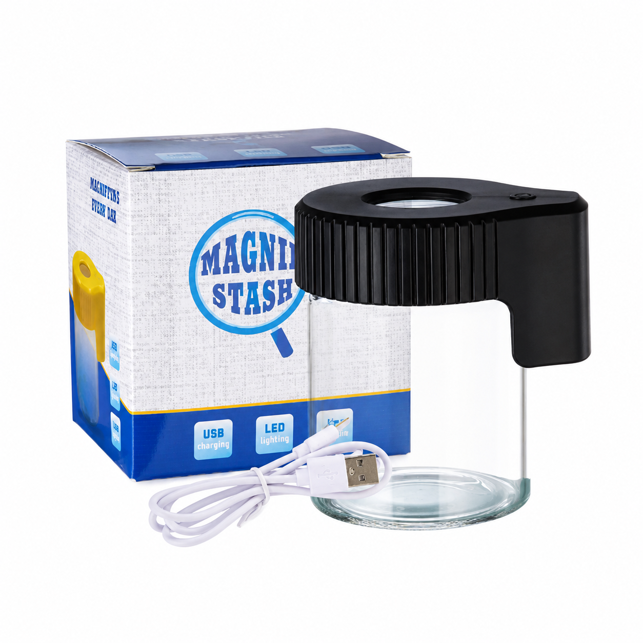 LED Jar Storage with Magnifying Glass