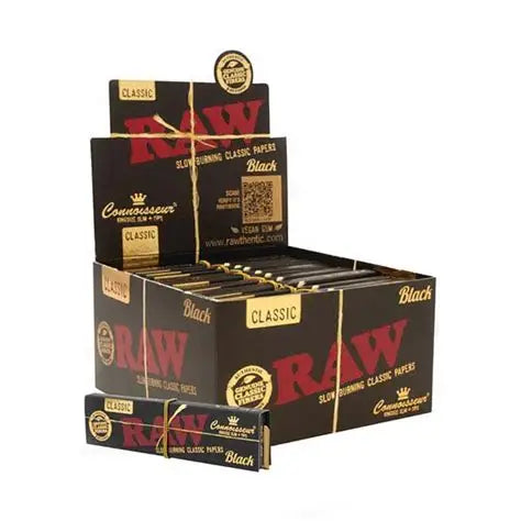 RAW Black Connoisseur Kingsize + Tips - Box of 24