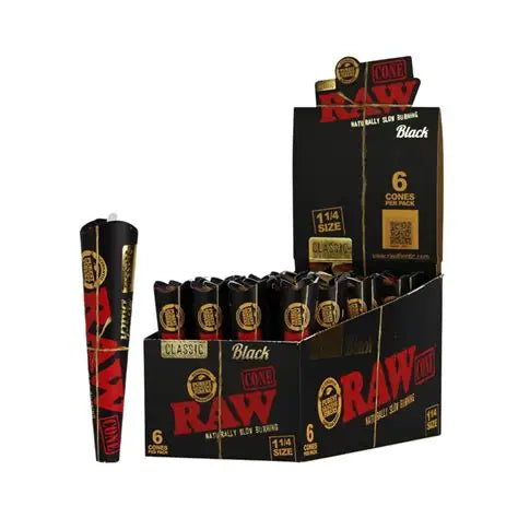 RAW Cones Black 1&1/4 - 32 Packs of 6