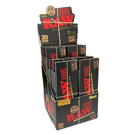 RAW Cones Black 1&1/4 - Box of 20