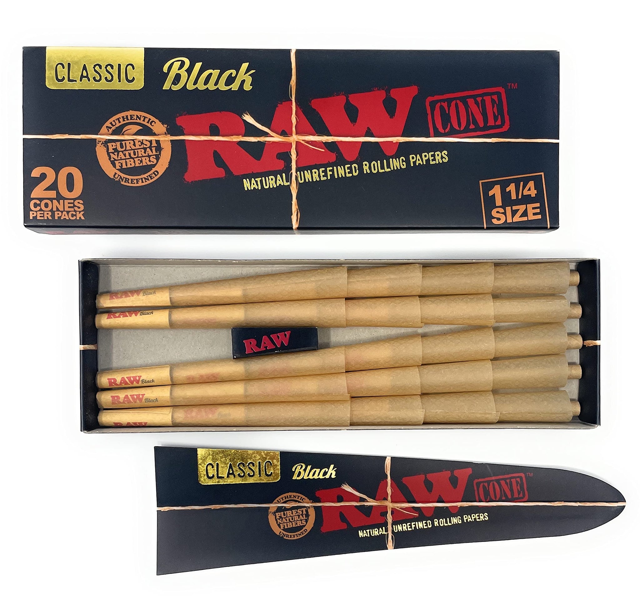 RAW Cones Black 1&1/4 20's - Pack of 20